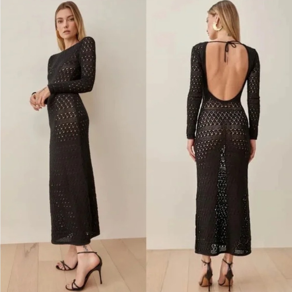 REFORMATION Castello Open Knit Black Dress / Coverup